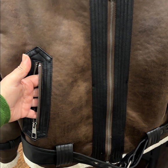 Target Wild Fable Brown Motorcycle Jacket with teddy sherpa Lining - Picture 8 of 11